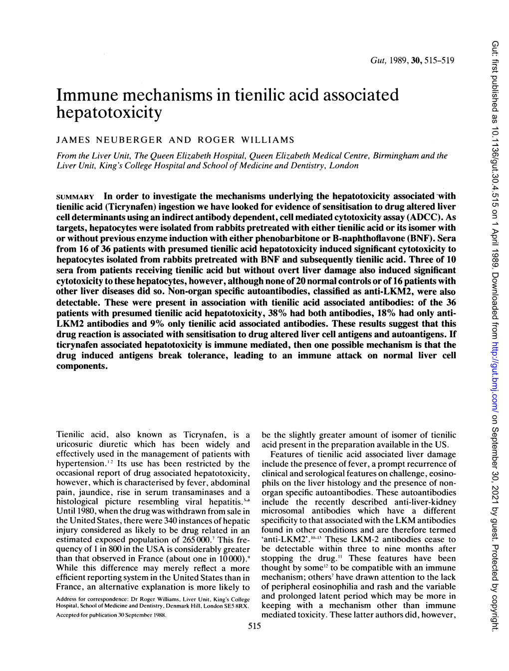 Immune Mechanisms in Tienilic Acid Associated Hepatotoxicity