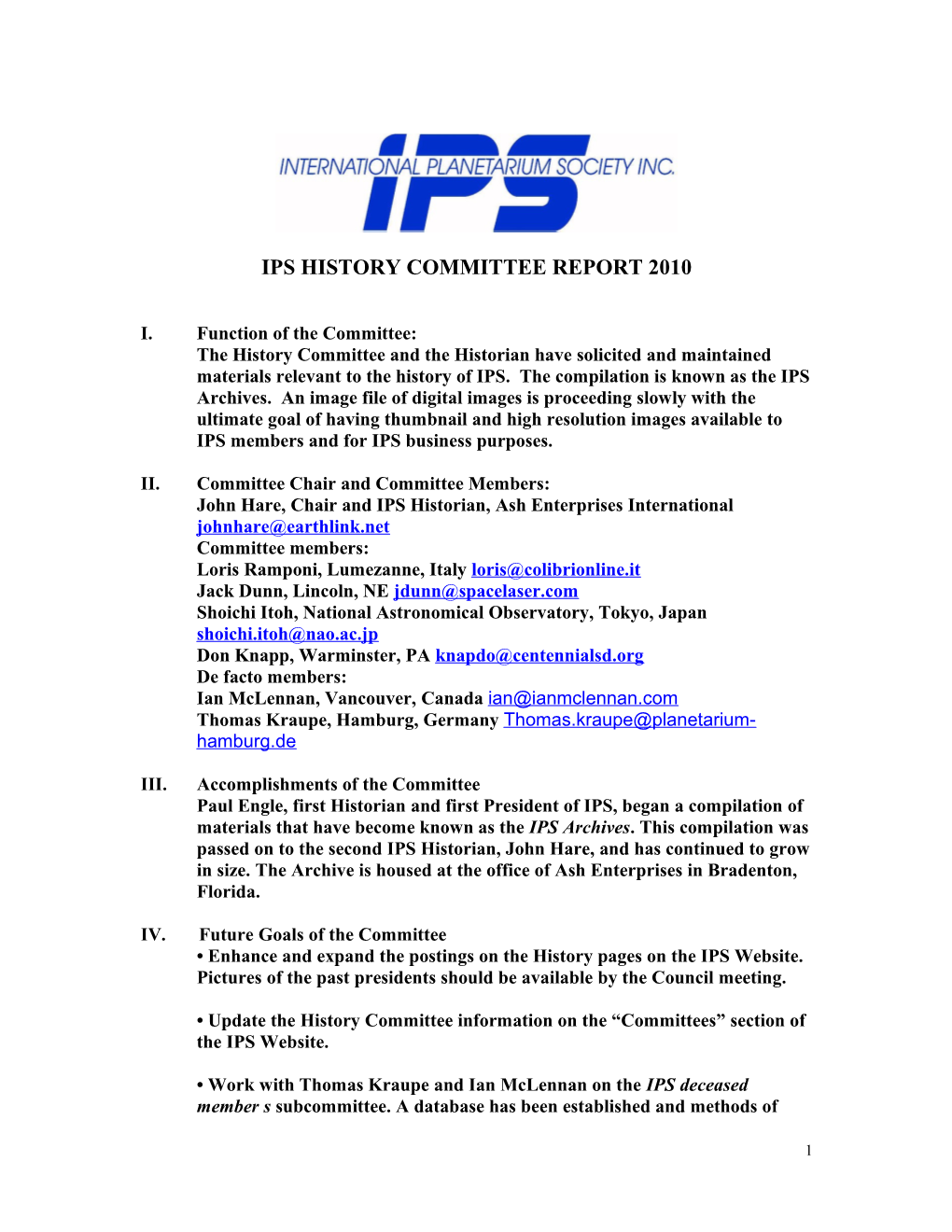 Ips Committee Report Template