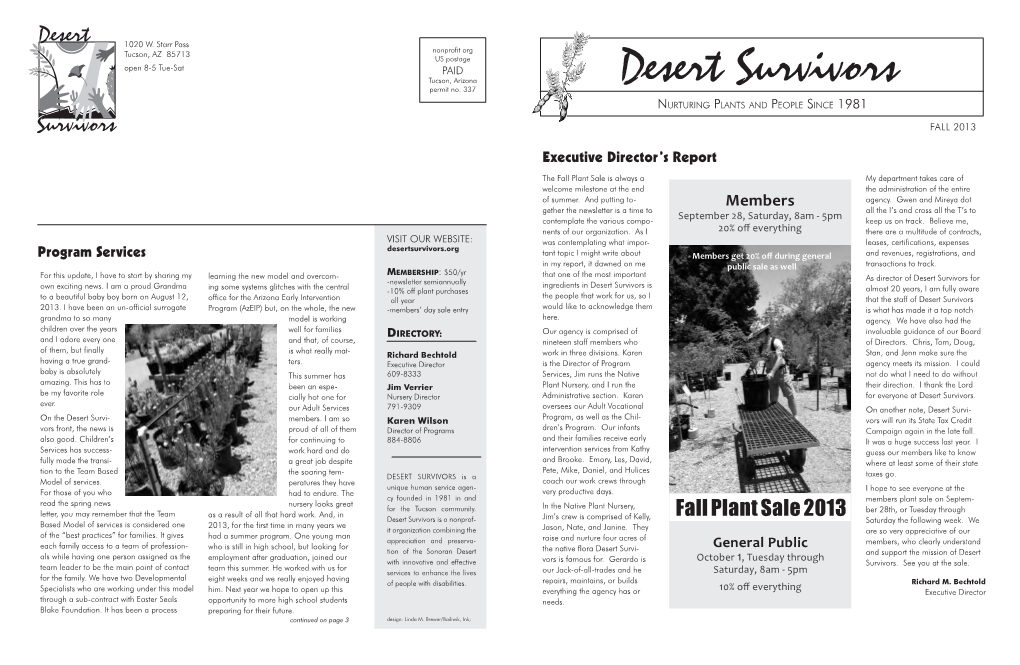 Desert Survivors NURTURING PLANTS and PEOPLE SINCE 1981