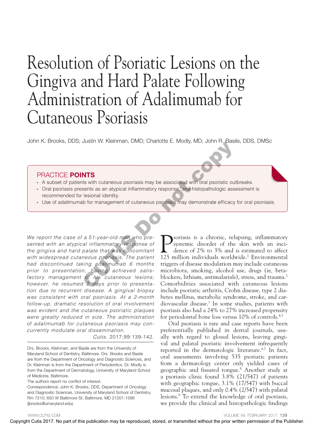Resolution of Psoriatic Lesions on the Gingiva and Hard Palate Following Administration of Adalimumab for Cutaneous Psoriasis