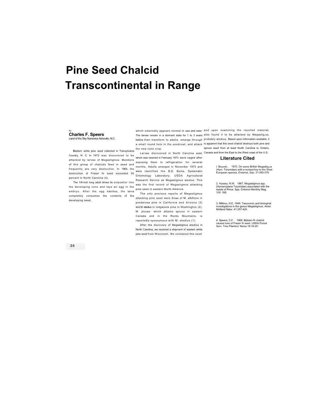 Pine Seed Chalcid Transcontinental in Range