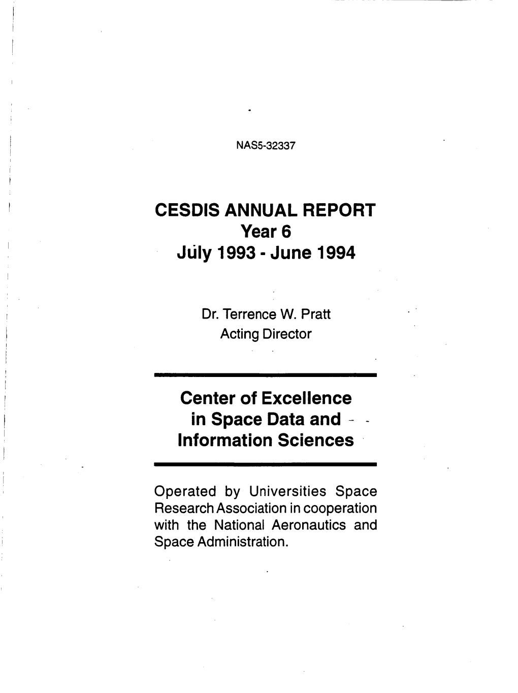 CESDIS ANNUAL REPORT Year 6 Jlily 1993 - June 1994