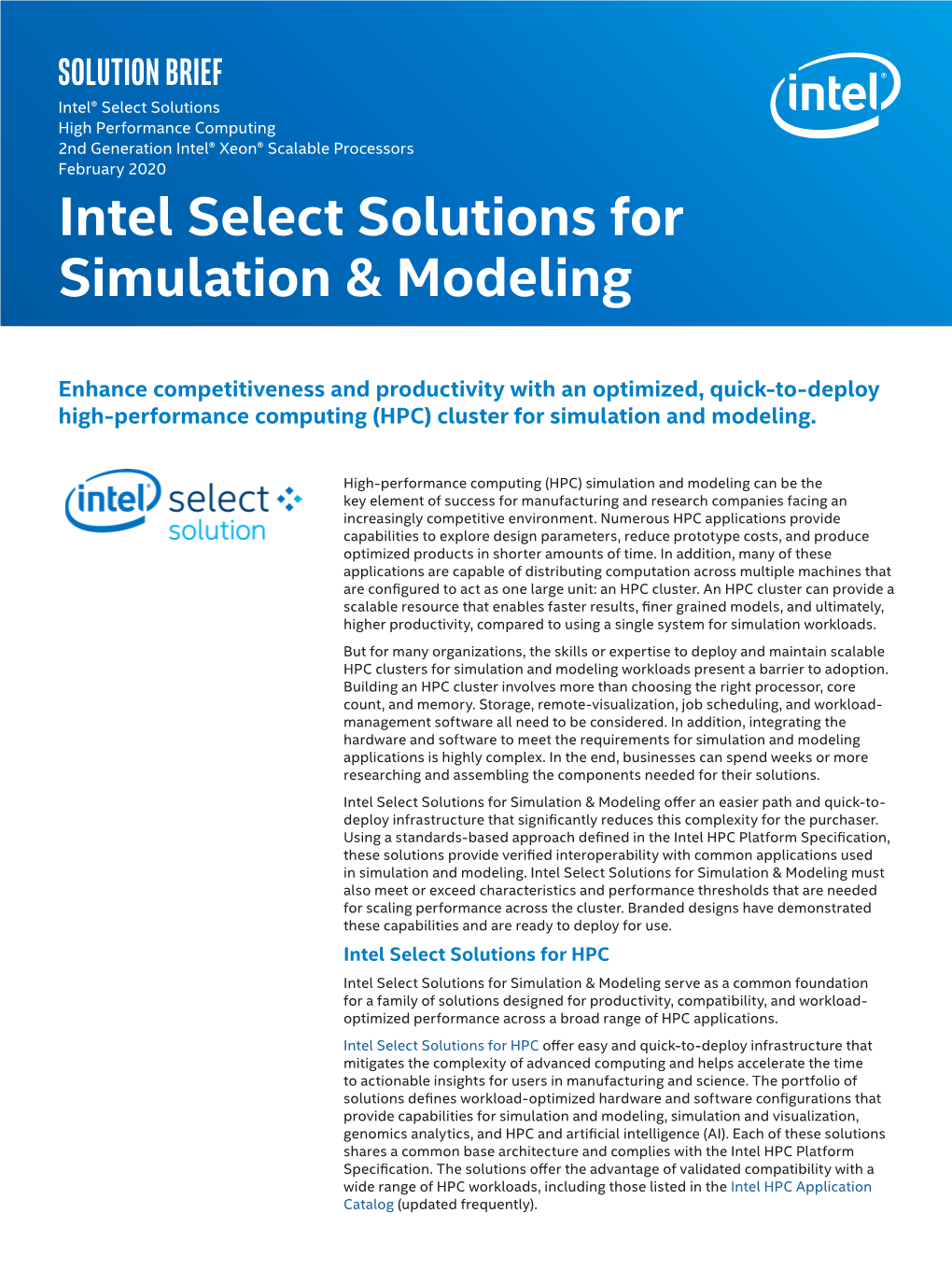 Intel Select Solutions for Simulation & Modeling