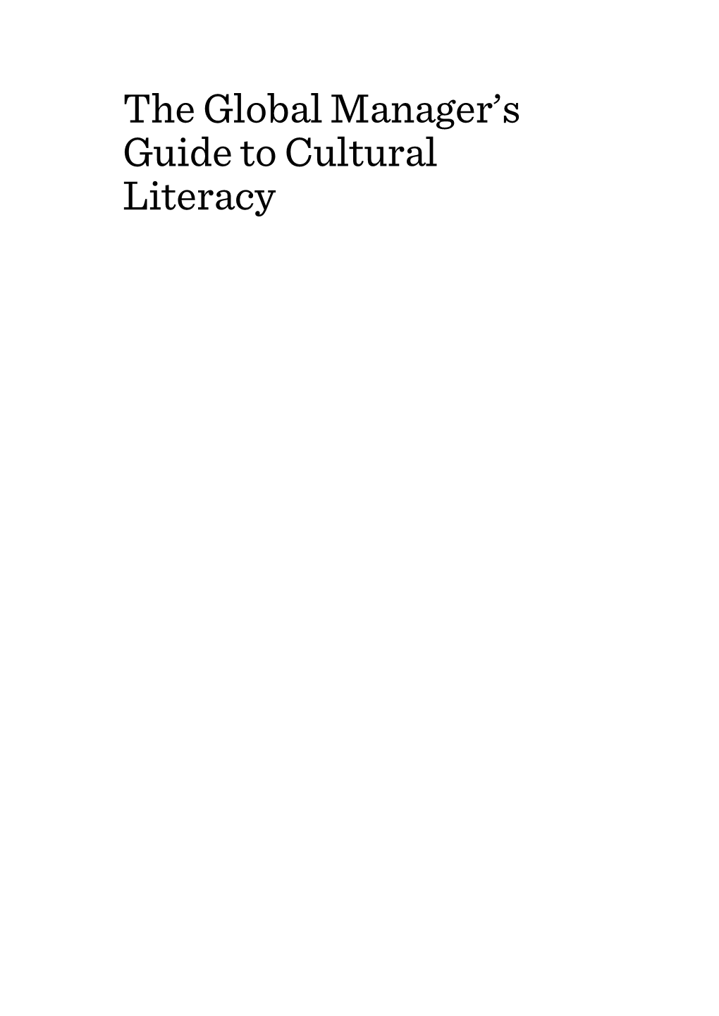 The Global Manager's Guide to Cultural Literacy