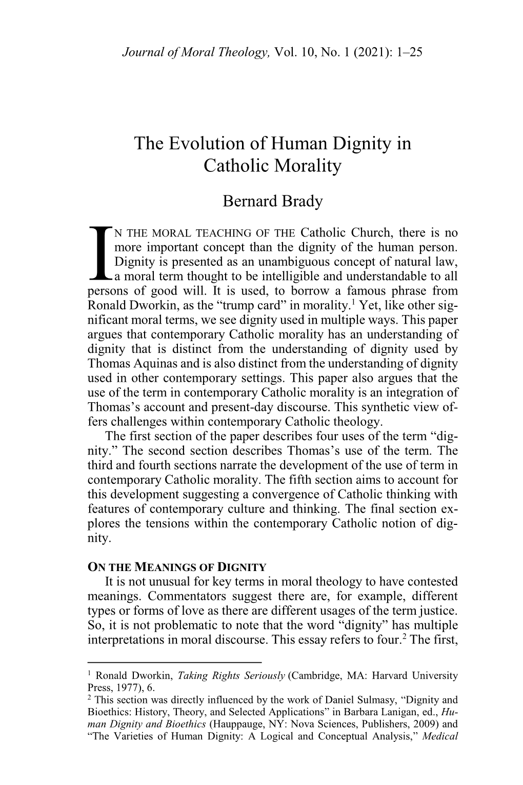 The Evolution of Human Dignity in Catholic Morality