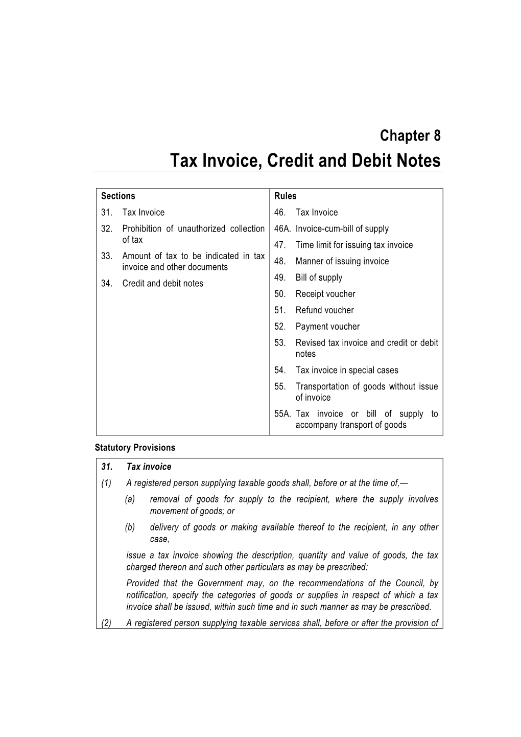 Tax Invoice, Credit and Debit Notes