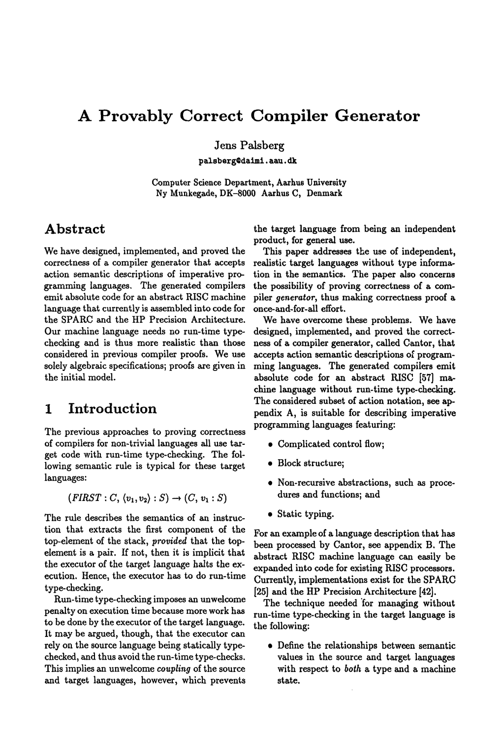 A Provably Correct Compiler Generator