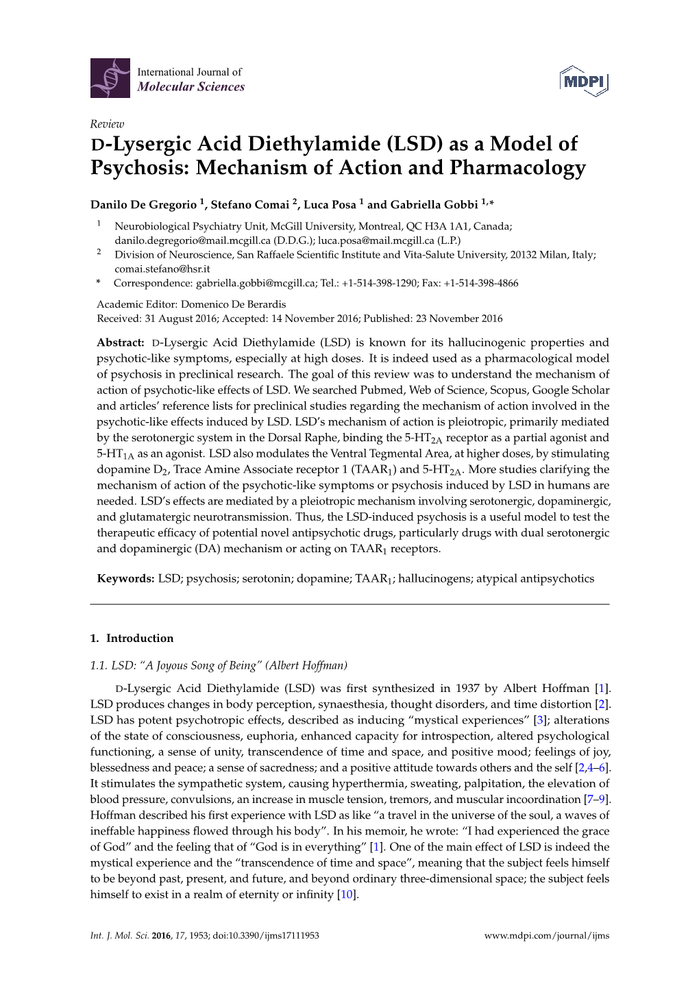 LSD) As a Model of Psychosis: Mechanism of Action and Pharmacology