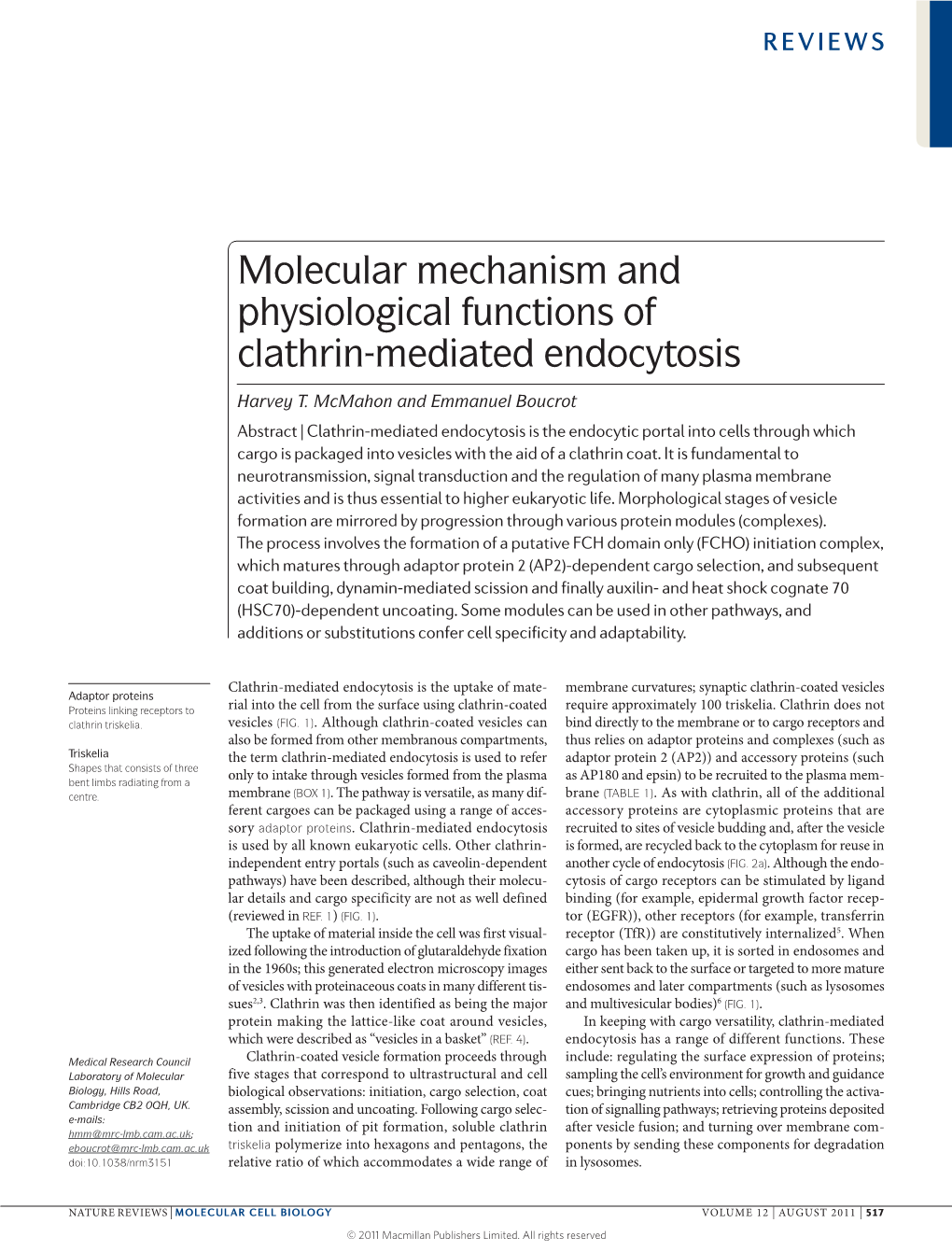 Molecular Mechanism and Physiological Functions of Clathrin‑Mediated Endocytosis