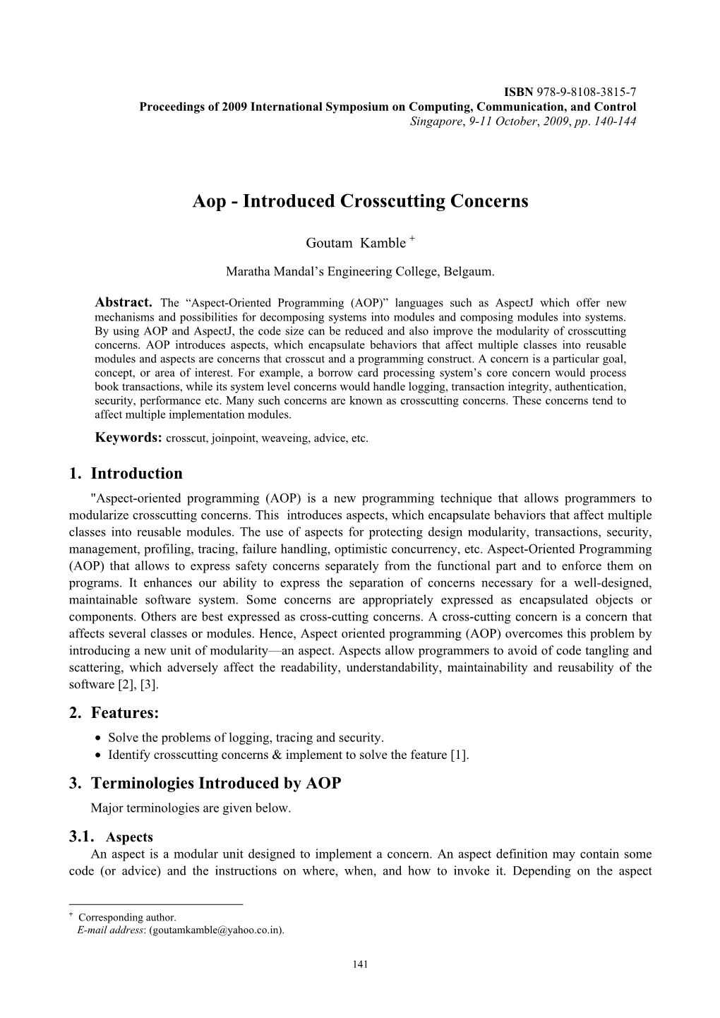 Aop - Introduced Crosscutting Concerns