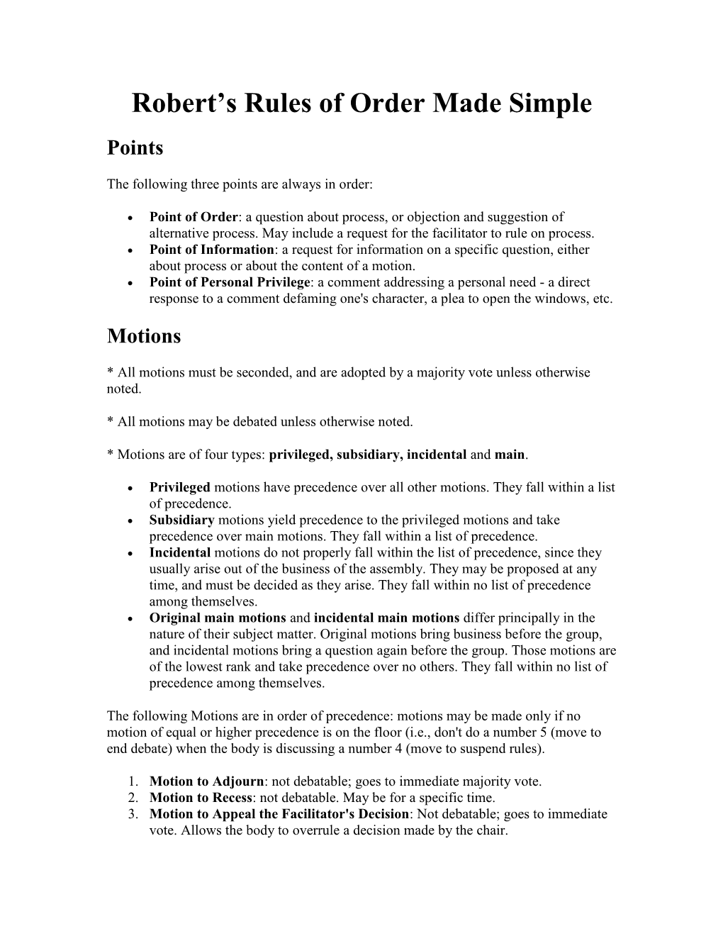 Robert's Rules of Order Made Simple