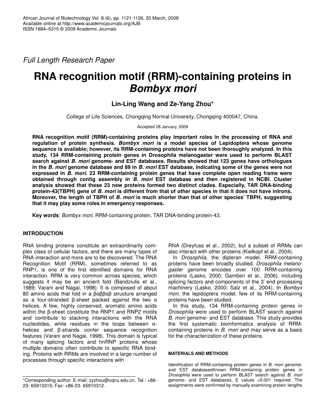 (RRM)-Containing Proteins in Bombyx Mori