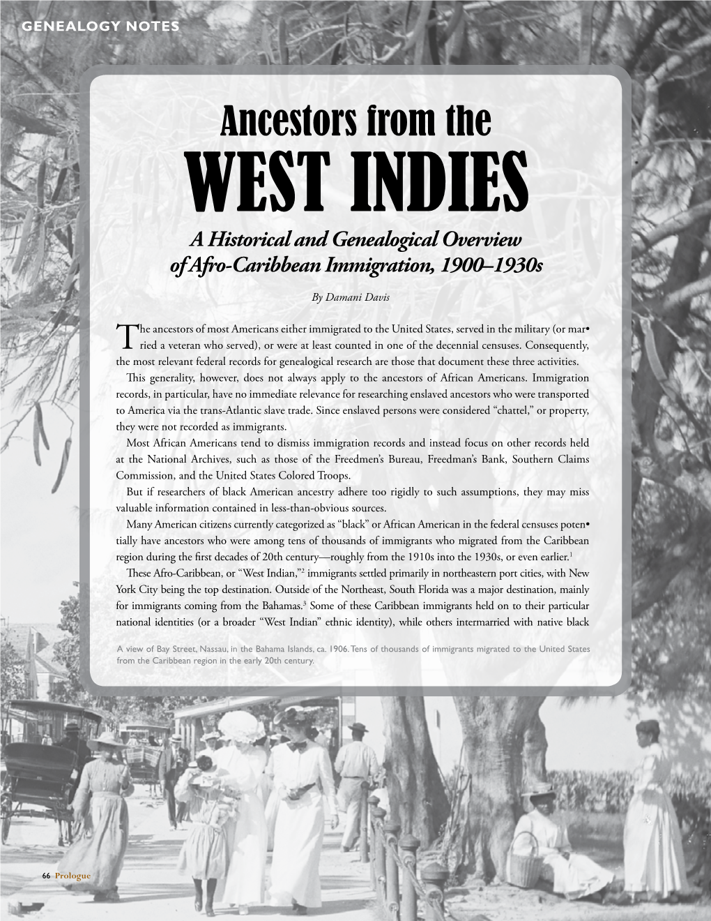 Ancestors from the WEST INDIES a Historical and Genealogical Overview of Afro-Caribbean Immigration, 1900–1930S