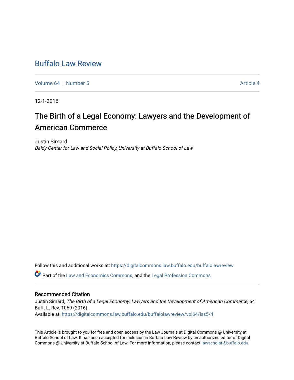 The Birth of a Legal Economy: Lawyers and the Development of American Commerce