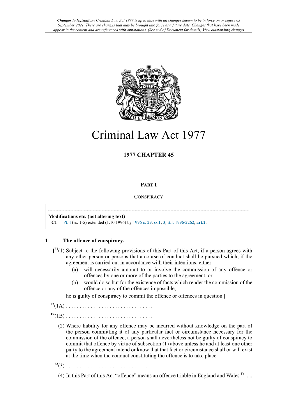 Criminal Law Act 1977 Is up to Date with All Changes Known to Be in Force on Or Before 03 September 2021