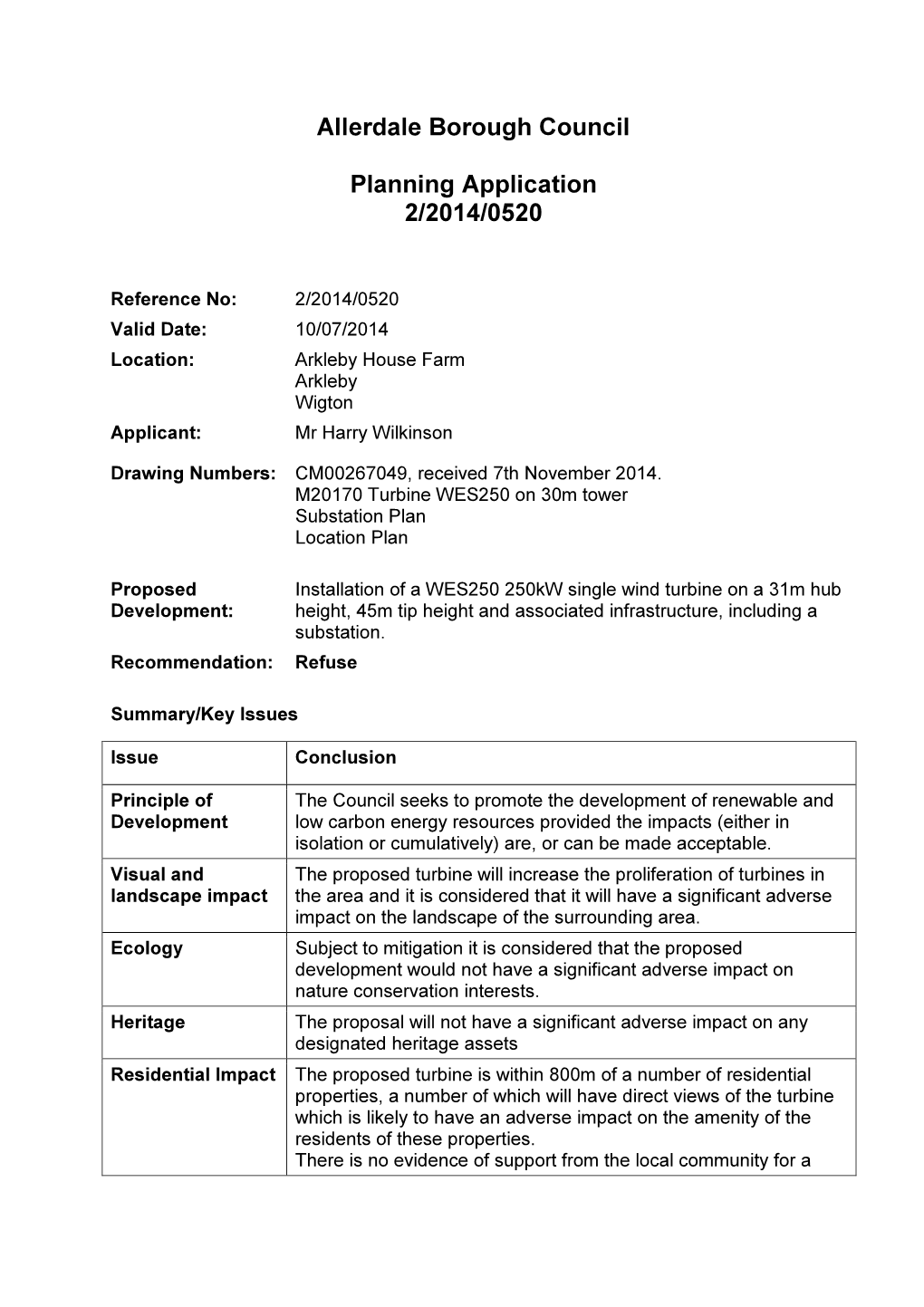 Allerdale Borough Council Planning Application 2/2014/0520