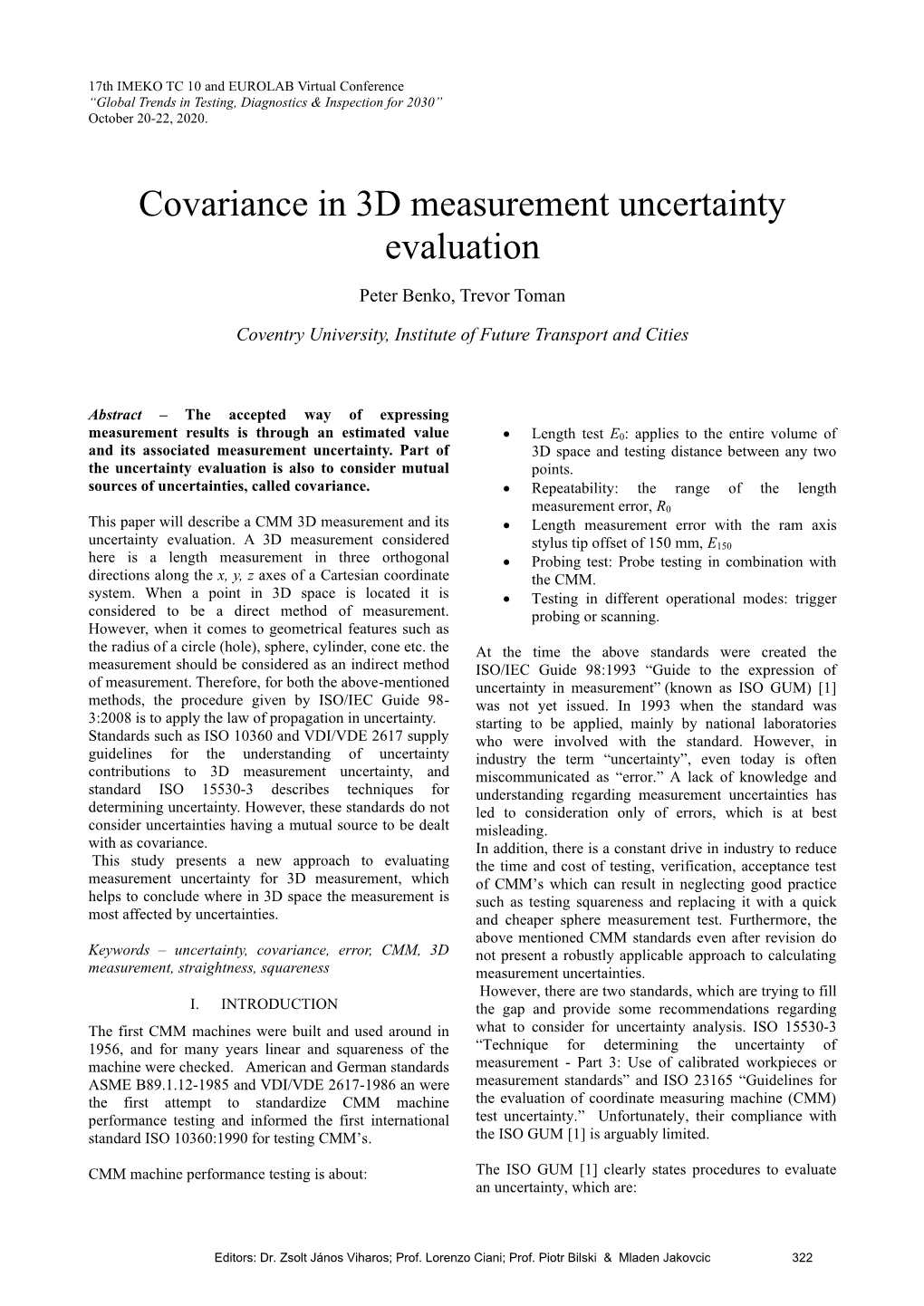 Covariance in 3D Measurement Uncertainty Evaluation