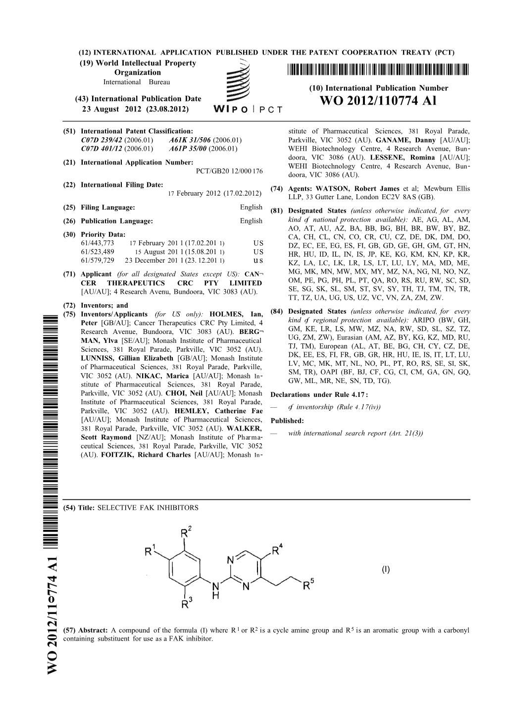 WO 2012/110774 Al 23 August 2012 (23.08.2012) P O P C T