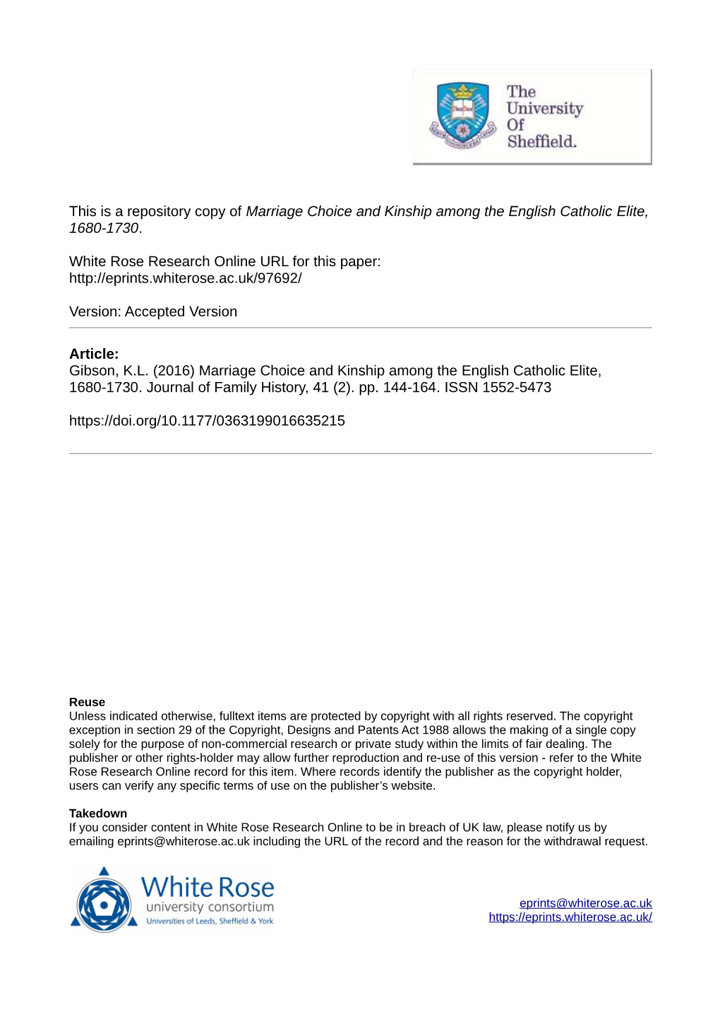 Marriage Choice and Kinship Among the English Catholic Elite, 1680-1730