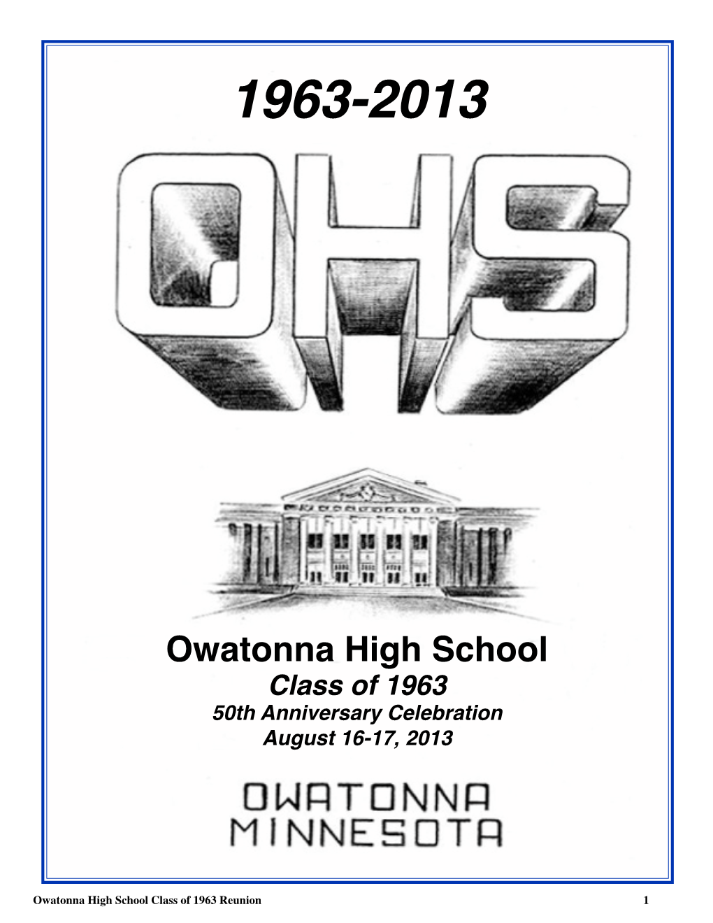 Owatonna High School Class of 1963 50Th Anniversary Celebration August 16-17, 2013