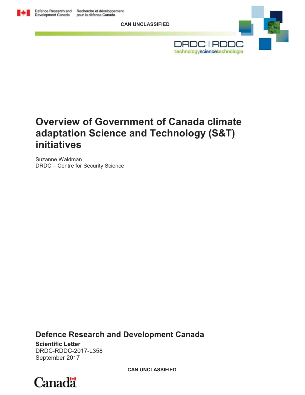 Overview of Government of Canada Climate Adaptation S&T Initiatives