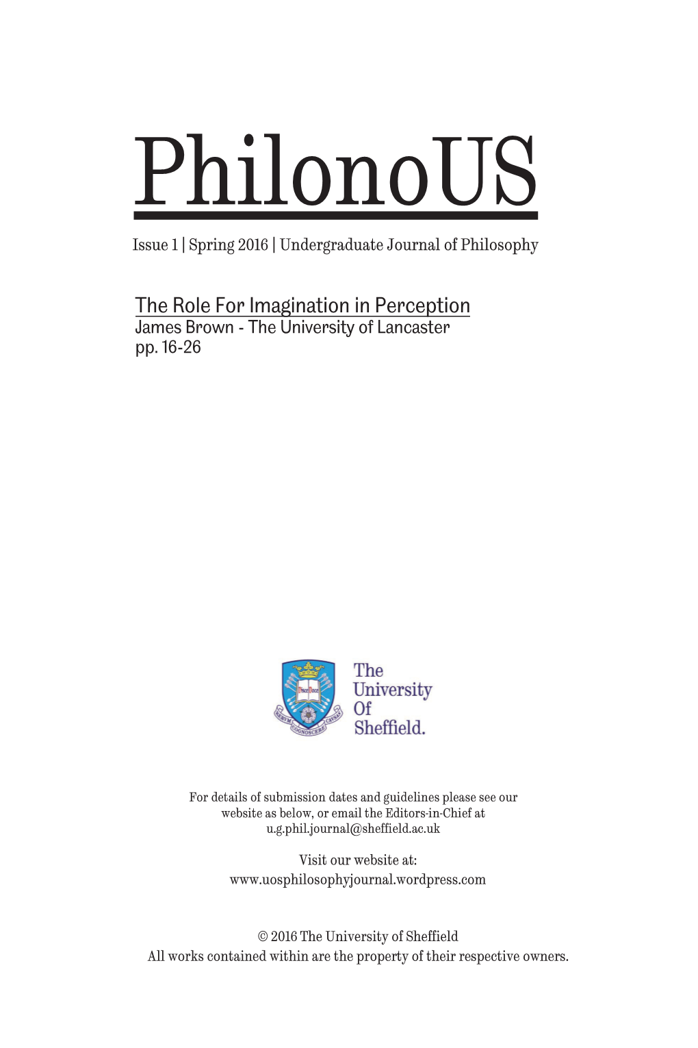 The Role for Imagination in Perception James Brown - the University of Lancaster Pp