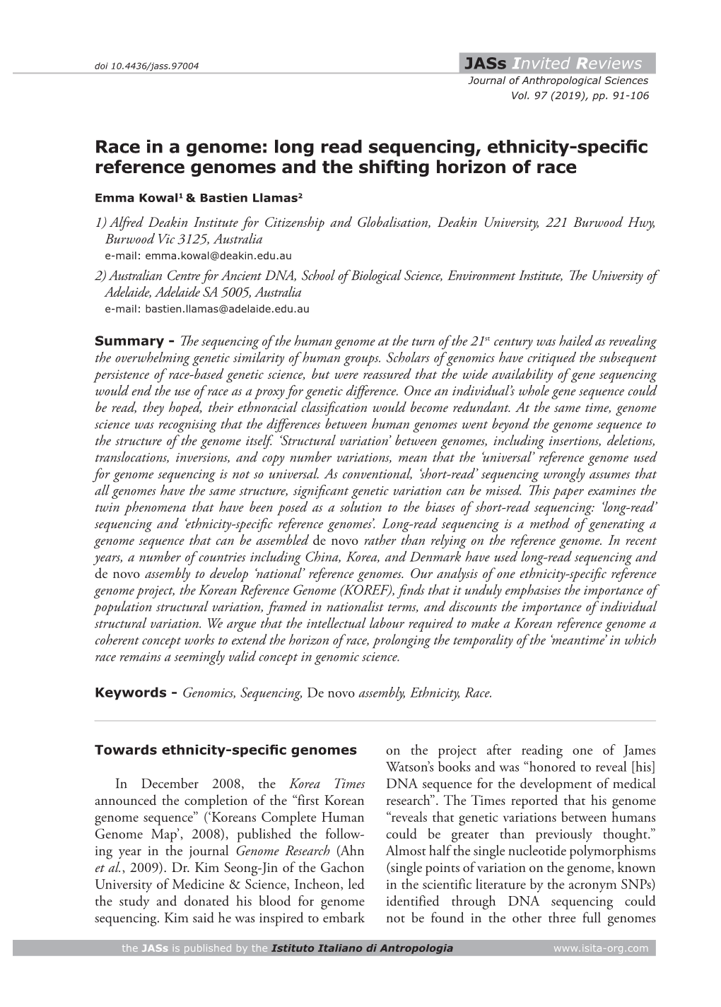 Race in a Genome: Long Read Sequencing, Ethnicity-Specific Reference Genomes and the Shifting Horizon of Race