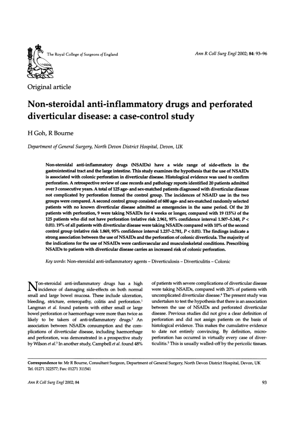 Non-Steroidal Anti-Inflammatory Drugs and Perforated Diverticular Disease: a Case-Control Study