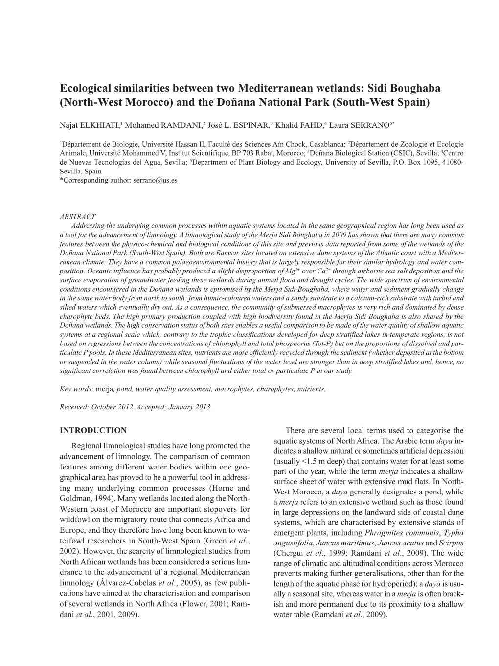 Ecological Similarities Between Two Mediterranean Wetlands: Sidi Boughaba (North-West Morocco) and the Doñana National Park (South-West Spain)