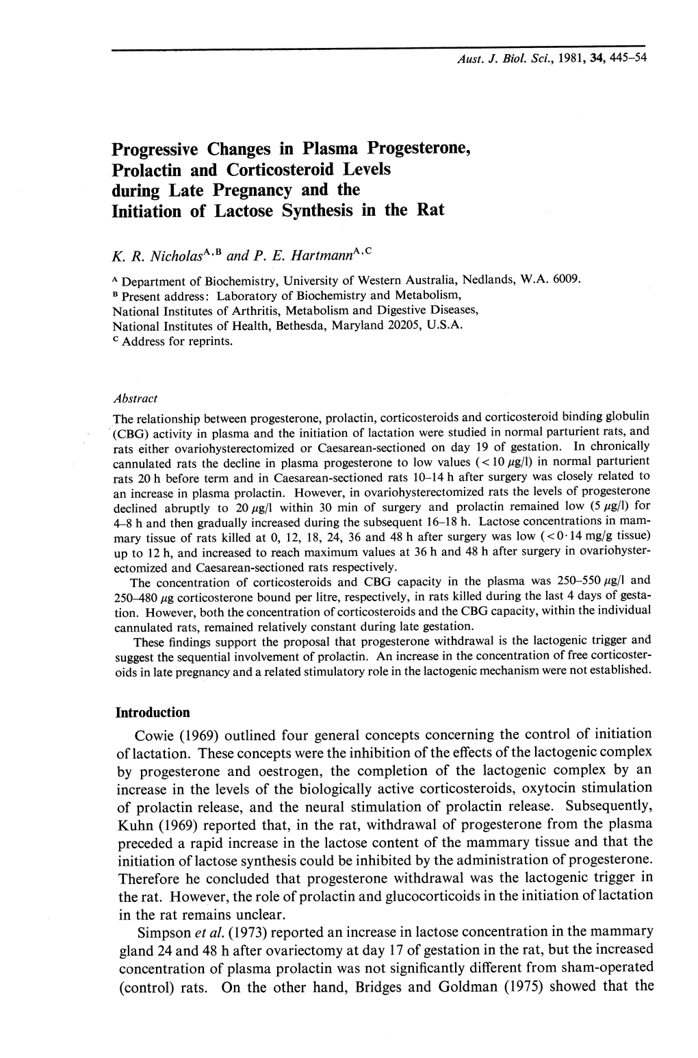 Progressive Changes in Plasma Progesterone, Prolactin and Corticosteroid Levels During Late Pregnancy and the Initiation of Lactose Synthesis in the Rat