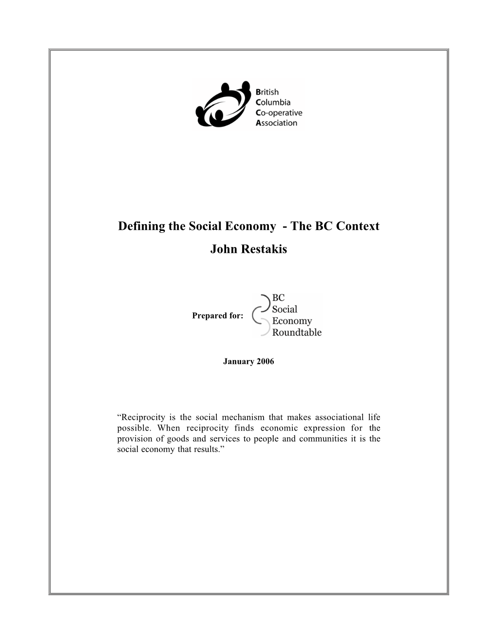 Defining the Social Economy - the BC Context John Restakis