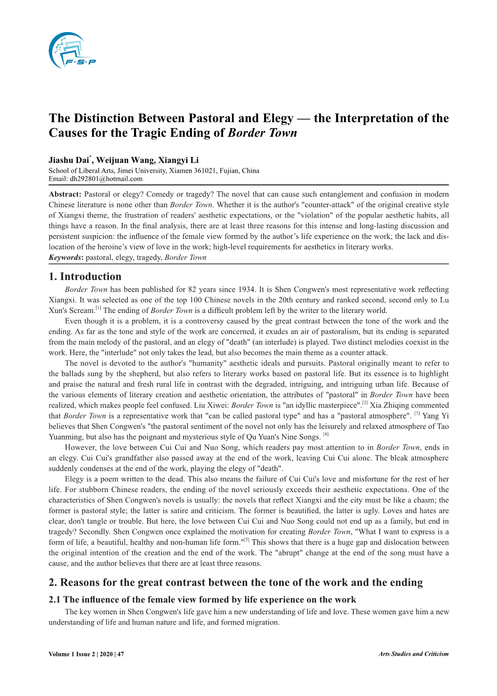 The Interpretation of the Causes for the Tragic Ending of Border Town