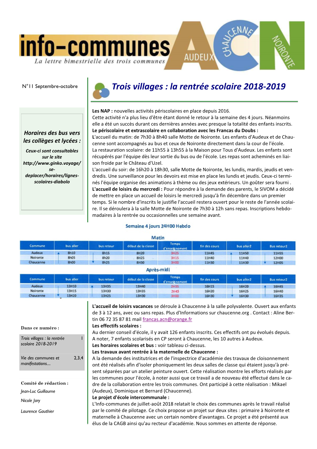 Trois Villages : La Rentrée Scolaire 2018-2019