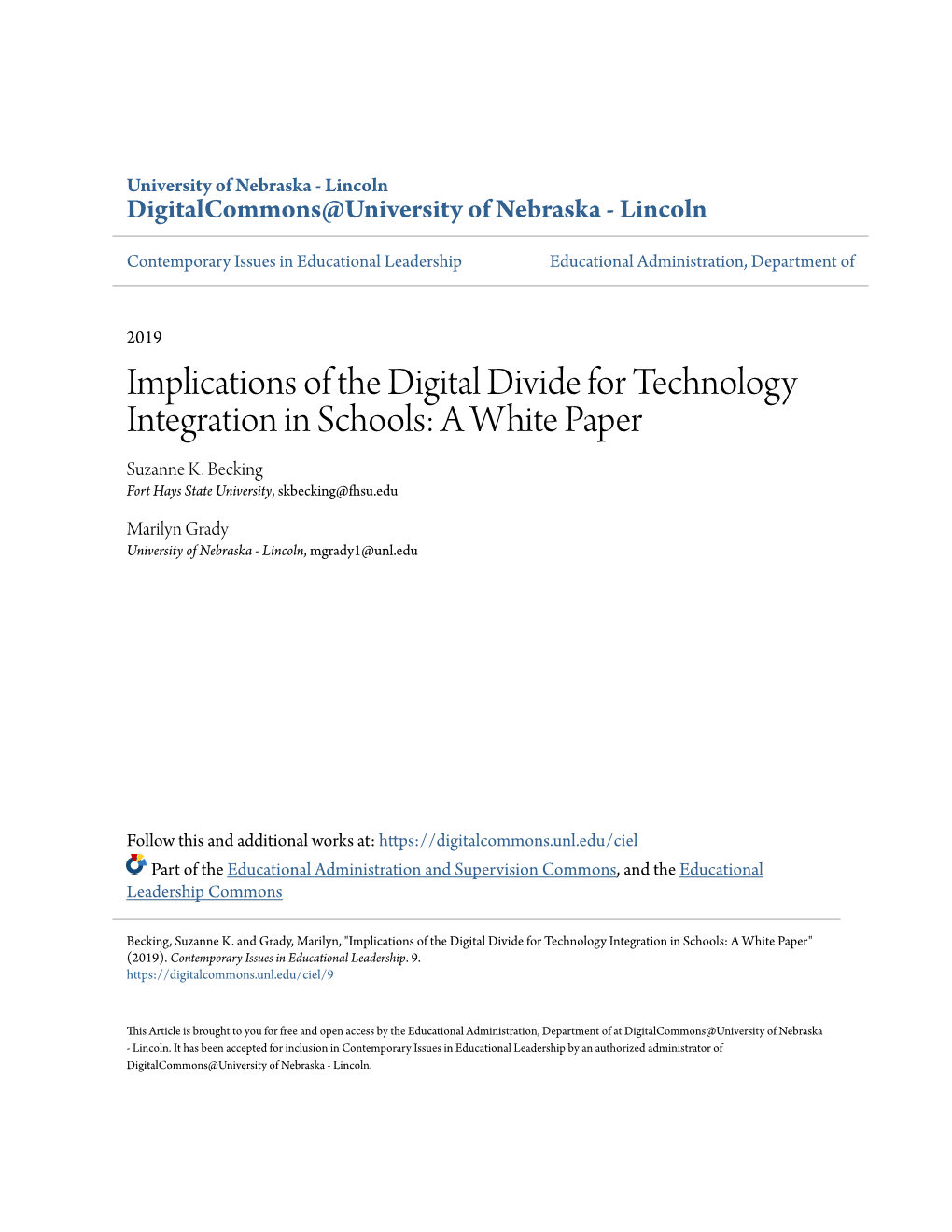 Implications of the Digital Divide for Technology Integration in Schools: a White Paper Suzanne K