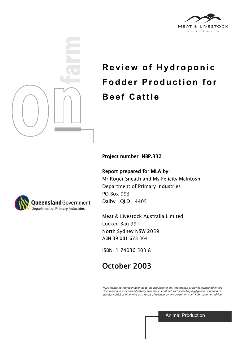 Review of Hydroponic Fodder Production for Beef Cattle