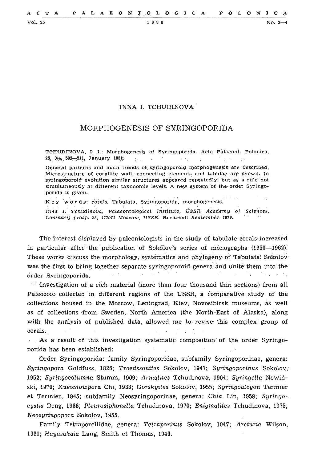 Morphogenesis of Syj;Ungoporida