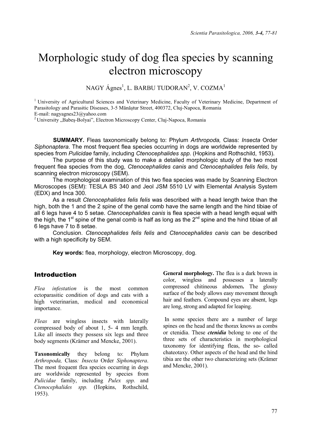 Morphologic Study of Dog Flea Species by Scanning Electron Microscopy