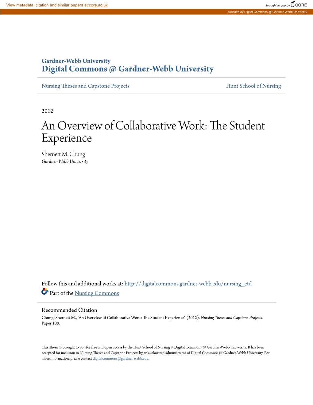 An Overview of Collaborative Work: the Student Experience