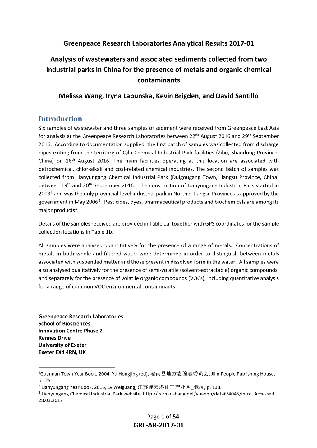 GRL-AR-2017-01 Greenpeace Research Laboratories Analytical
