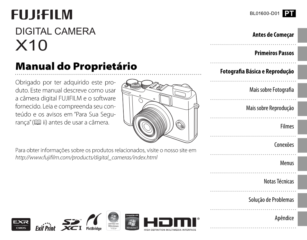 Manual Do Proprietário Fotografi a Básica E Reprodução Obrigado Por Ter Adquirido Este Pro- Duto