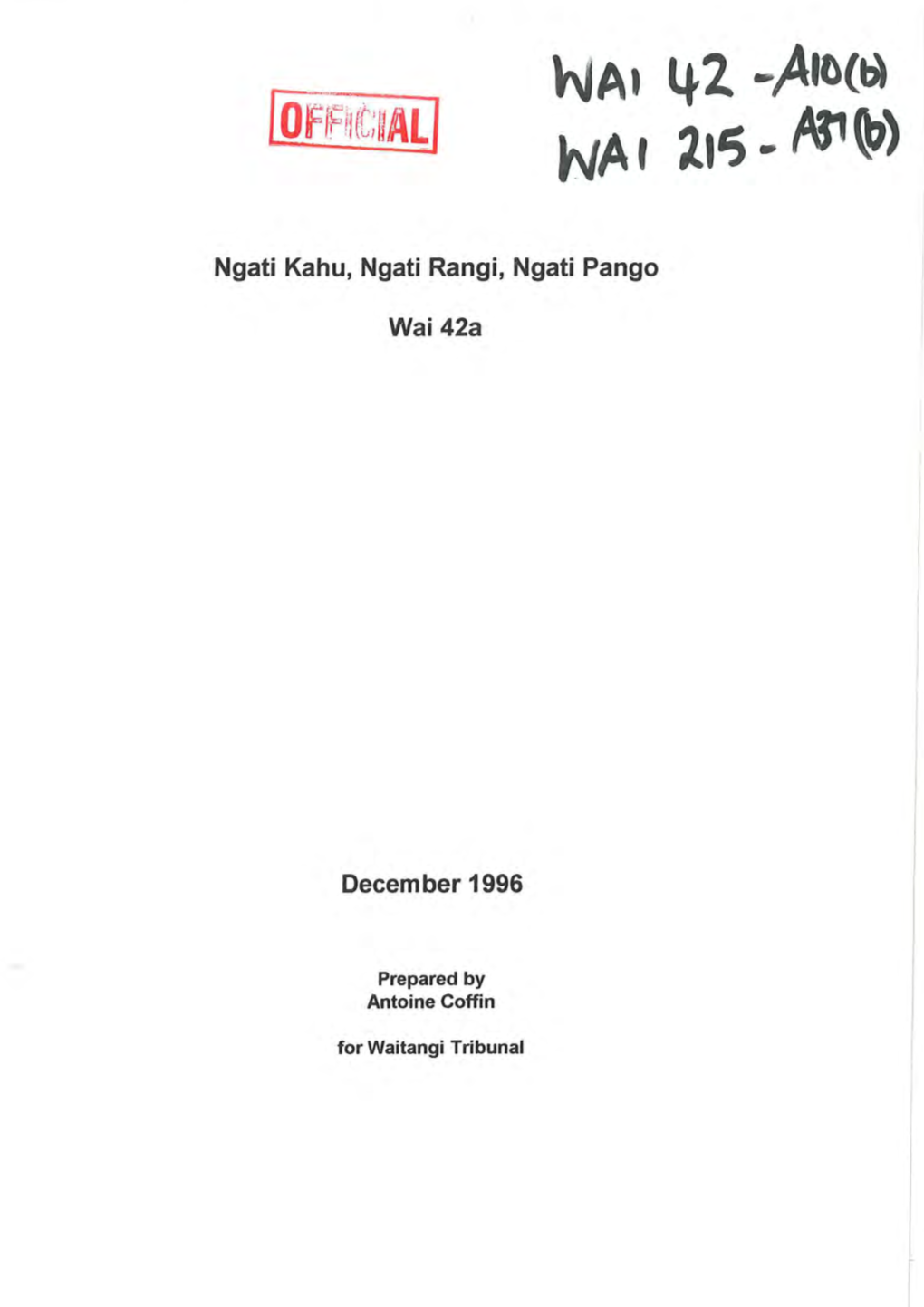 Ngati Kahu, Ngati Rangi, Ngati Pango Wai42a December 1996