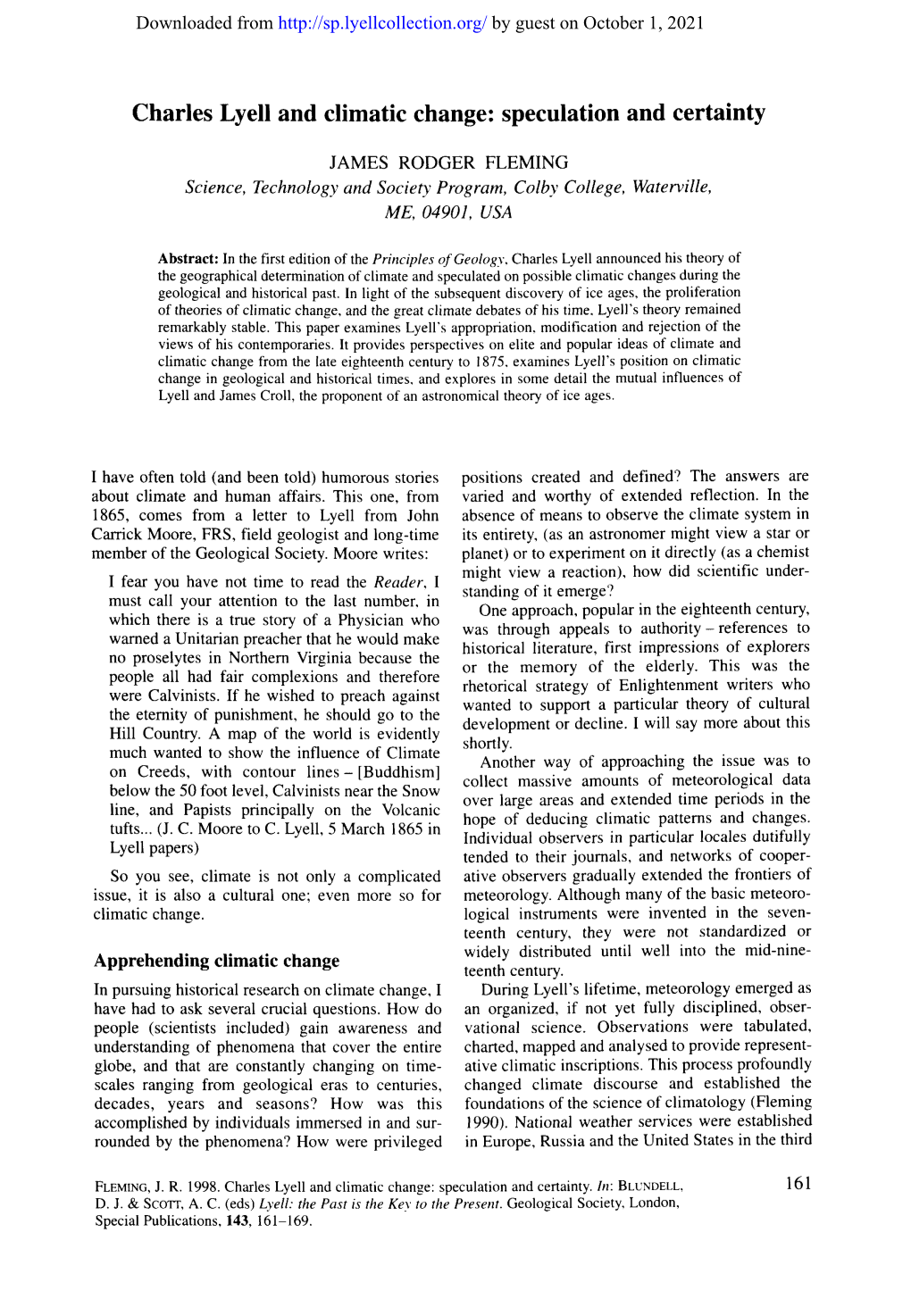 Charles Lyell and Climatic Change: Speculation and Certainty