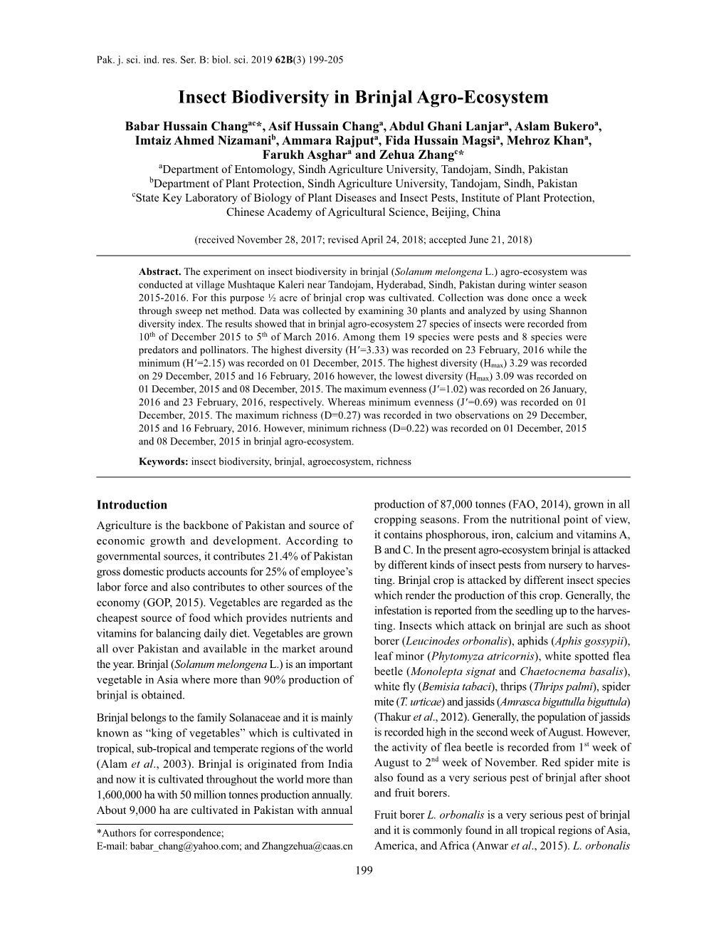 Insect Biodiversity in Brinjal Agro-Ecosystem