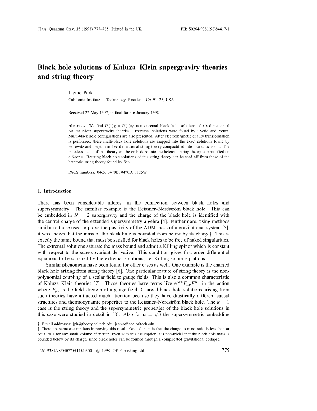 Black Hole Solutions of Kaluza–Klein Supergravity Theories and String Theory