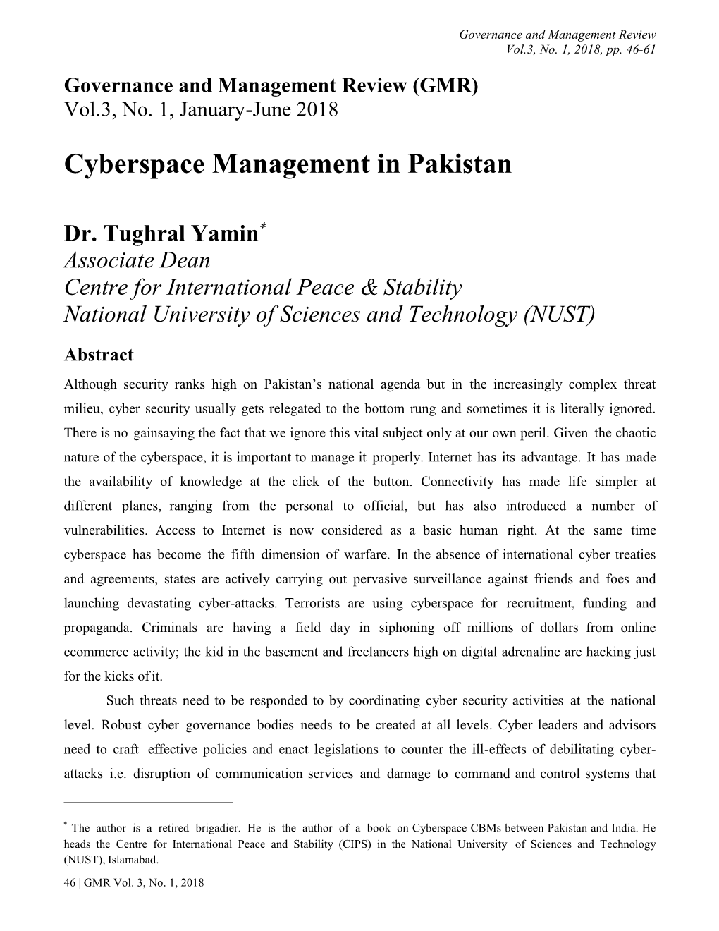 Cyberspace Management in Pakistan