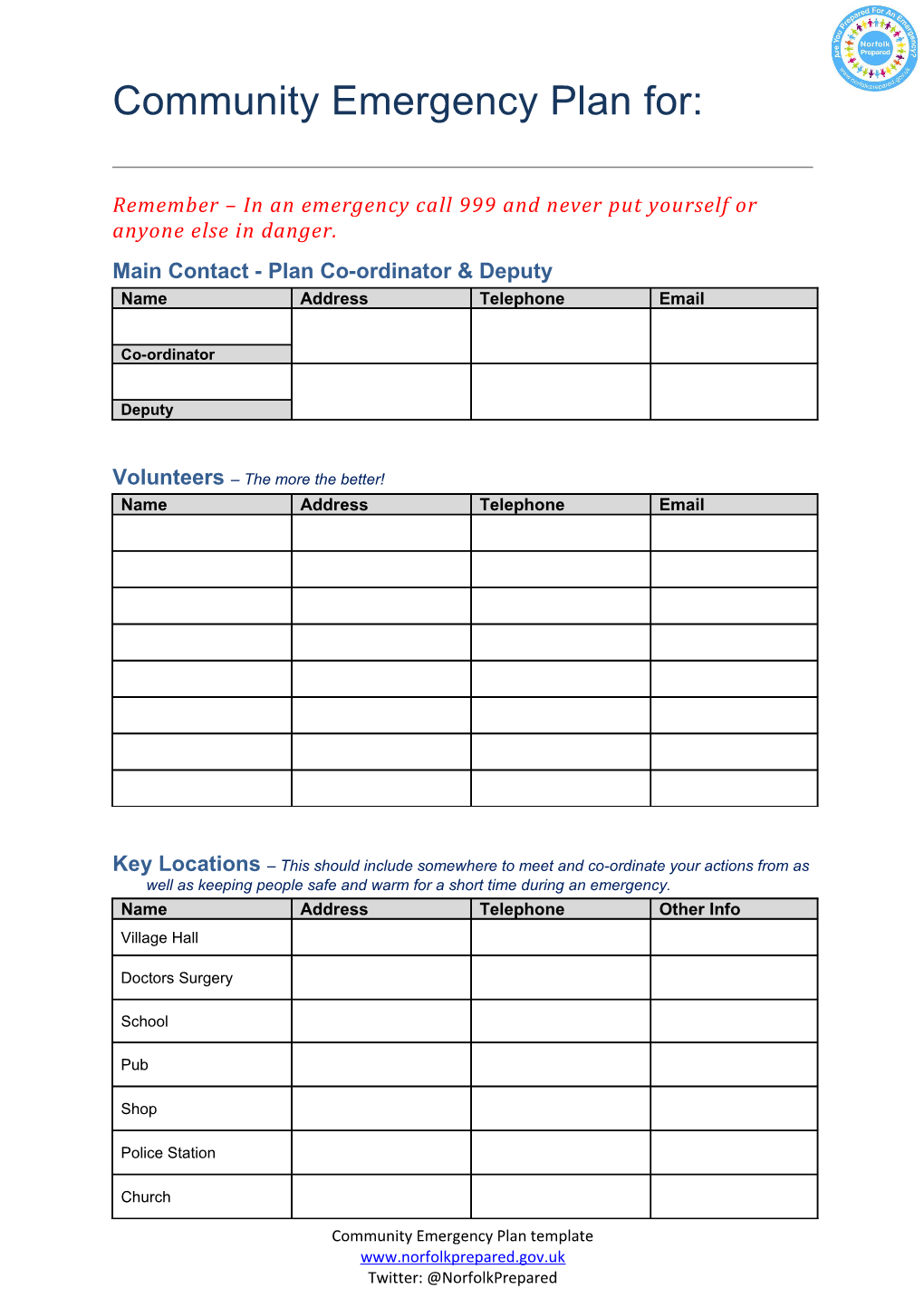 Main Contact - Plan Co-Ordinator & Deputy