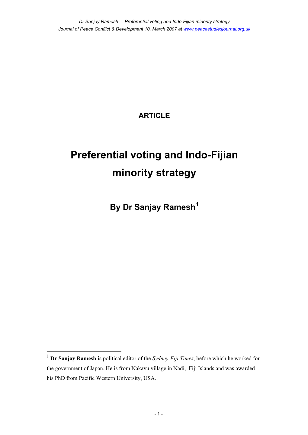 Preferential Voting System and Minority Rights in Fiji