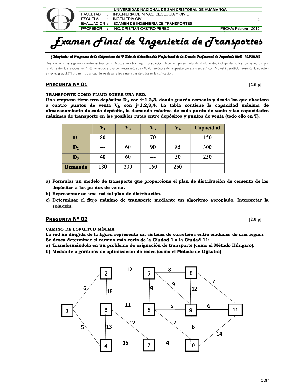 Examen Final De Ingenier Xamen Final De Ingeniería De Transportes