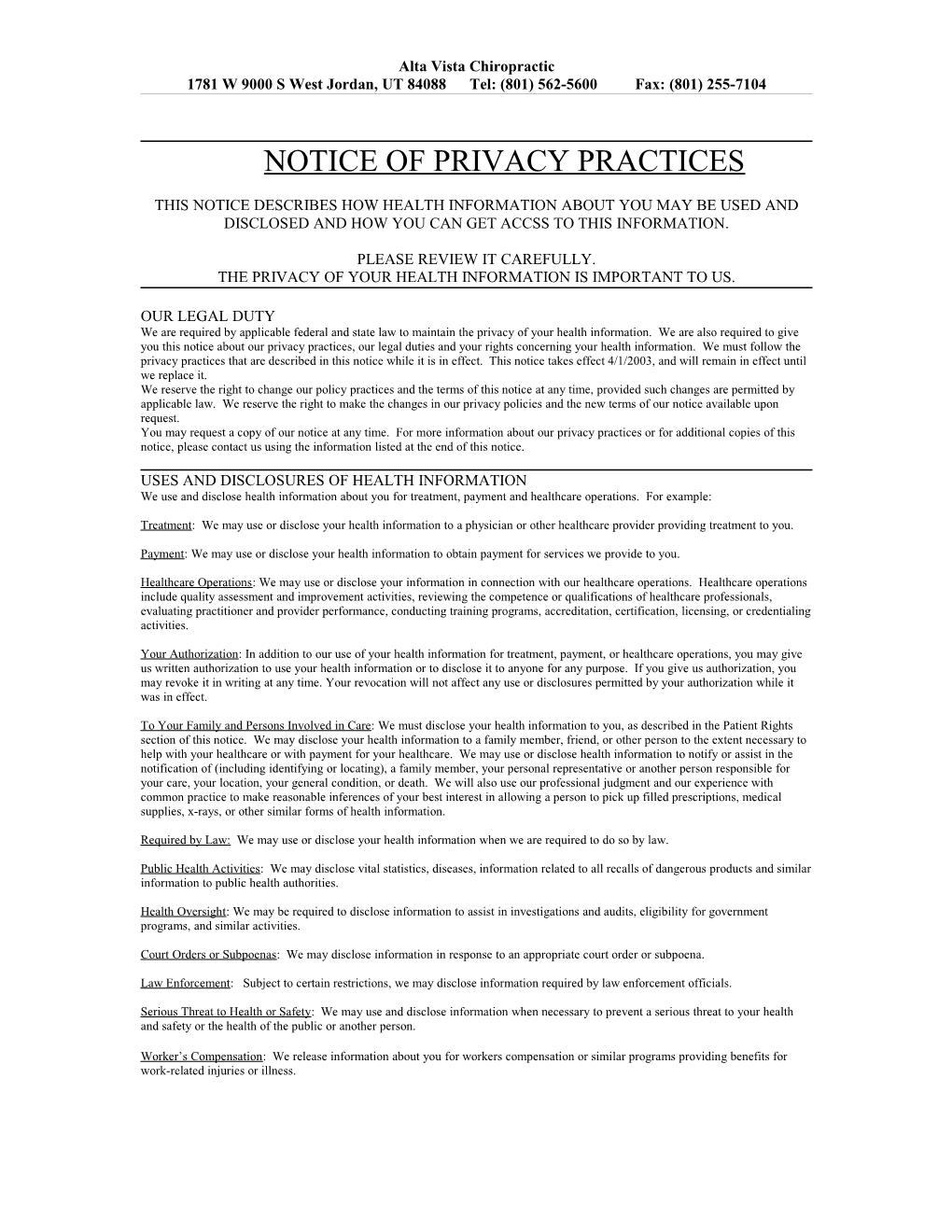 Notice of Privacy Practices s16
