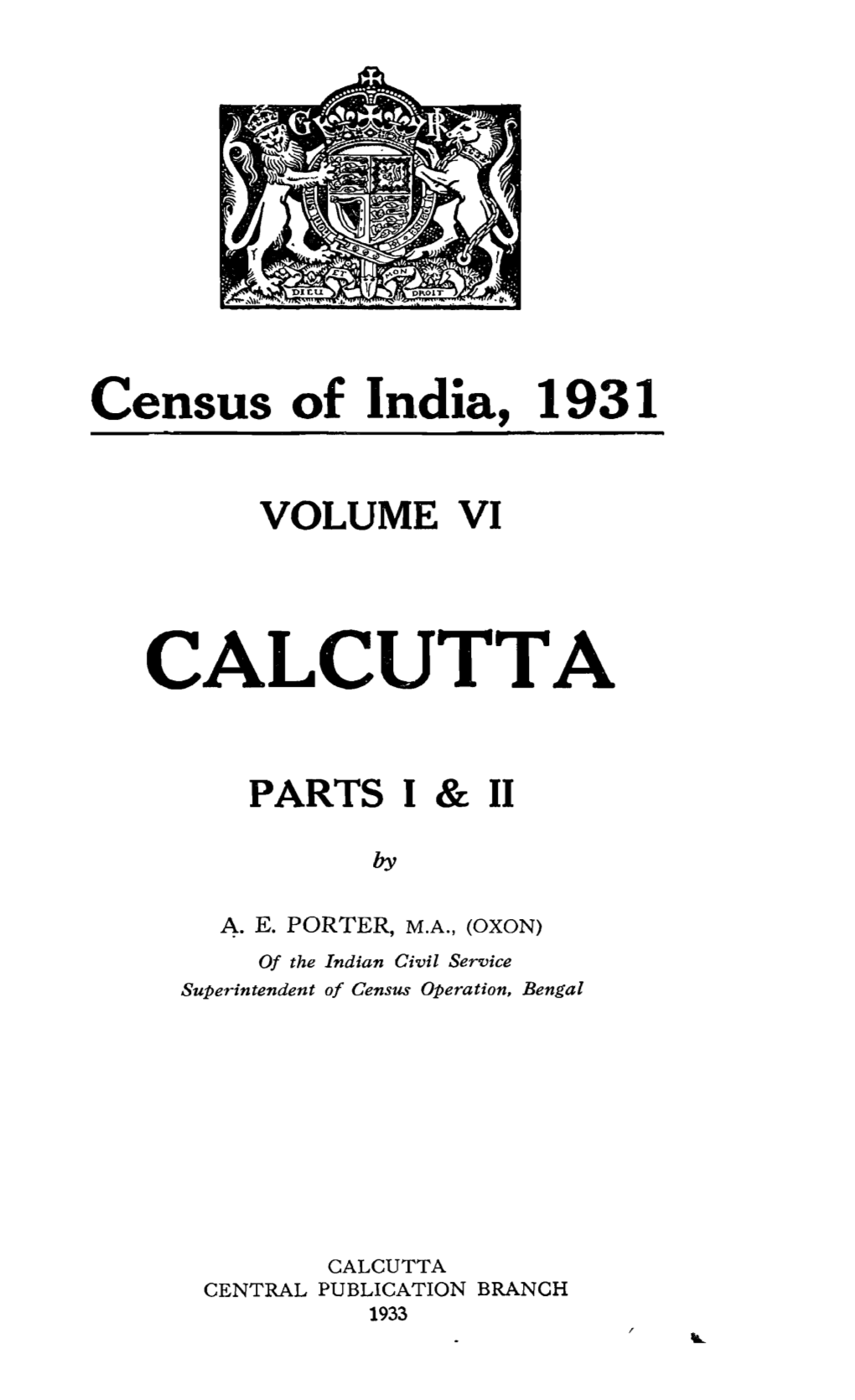 Parts I & II, Calcutta, Vol-VI, West Bengal